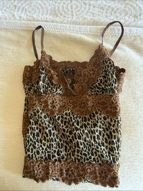 Rampage Brown Leopard-Print Lace Cami